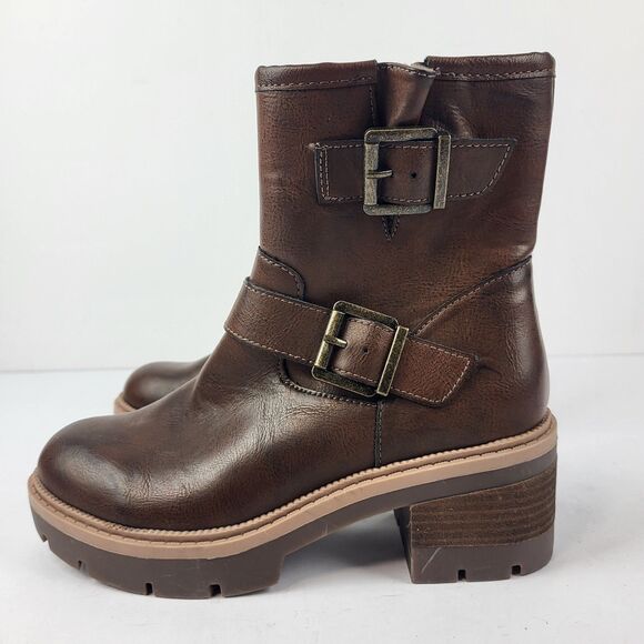 BOC By Born Women's Monika Stacked Heel Moto Boots Brown size 6M - Picture 2 of 14